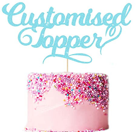 Personalised Cake Topper Birthday Cake Toppers 11 Colours Wedding Cake Topper with Any Text Age Double Sided Glitter Cake Decoration for Anniversary Graduation(Baby Blue)
