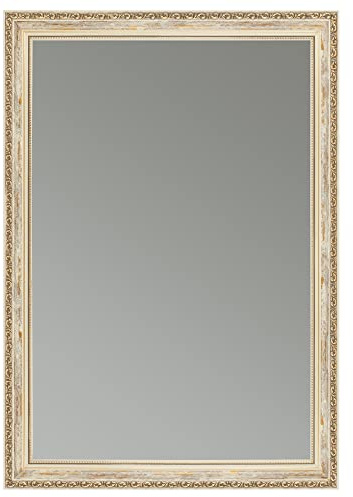 CLAMARO Wandspiegel Elsa Antik Barock, Creme Weiß Gold, 55 x 140 cm | Fichtenholz, handgefertigt in Deutschland, Echtglas, Metall Aufhänger für Hoch- und Querformat, 42 mm breit