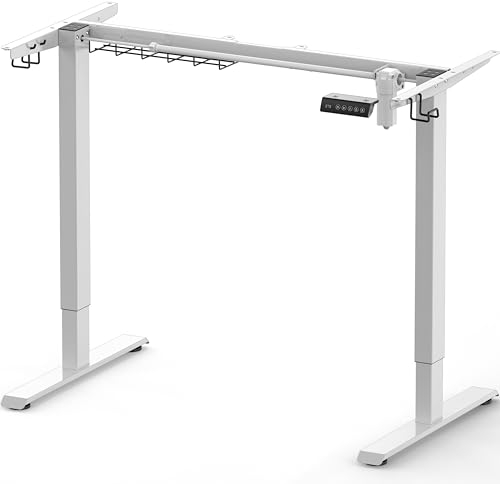 SHW Elektrischer Anstelltisch mit Rahmen, ergonomisch, höhenverstellbar, Computertisch für Zuhause und Büro, Weiß