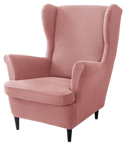 GUYIRT Ohrensessel Überzug 2 Teiliges Set, Husse Für Ohrensessel Jacquard Sessel Überwürfe rutschfest Sofahusse Mit Elastischem Boden-Rosa