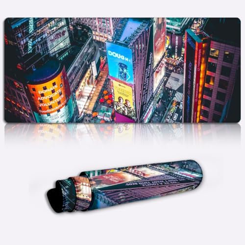 SIBREA New York City Mouse mat Set, desk mat Stitched Edges Gaming Mouse Pad & mouse mat &Keyboard Wrist Rest,Waterproof Surface with Non-slip Rubber Base 15.7x35.4inch