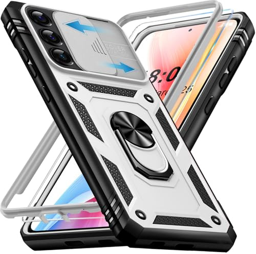 Giyer für Samsung Galaxy S24 5G Hülle mit Schutzfolie, Handyhülle S24 5G Tache mit Kameraschutz 360° Metall Ring Ständer Stoßfest Bumper Schutzhülle Samsung S24 Case Cover (Weiß)