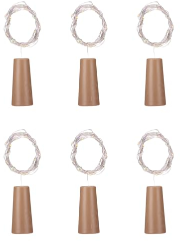 Marstey 6pcs LED Wine Bottle Stopper Lights (2 Meters 20 Lights) snap-on Style Bag (Warm Color)