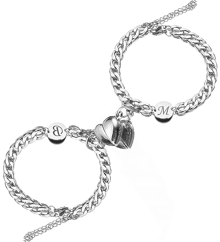 Lorajewel Partnerarmband mit Gravur, Foto Projektion, Magnetisches Paar Armband, Personalisiertes Freundschaftsarmband aus Leder und Edelstahl (Magnetische-2)
