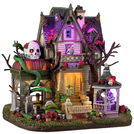 Lemax - Slithering Gardens | Giant Serpent Guides Tours of the Haunted Hedgerow | 20 x 20 x 18 cm, 3 AA-Batterien | Gruseliges Stadtdisplay
