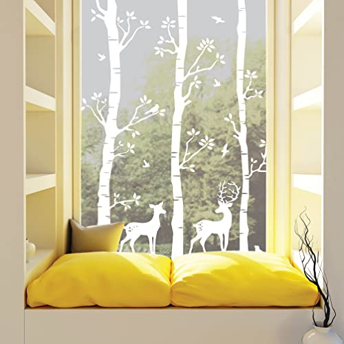 Sichtschutzfolie Birkenwald mit Hirschen Fensterfolie Fensterdeko Milchglasfolie, 55 cm hoch, 90 cm breit