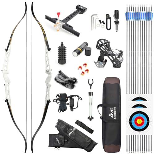 SHARROW Bogenschießen Recurve Bogen und Pfeile Set 66/68/70 Zoll Erwachsene Wettbewerb Bogen 14-40lbs Sportbogen Langbogen für Jugend Erwachsene Outdoor Schießen(26lbs/70,Weiß 1)