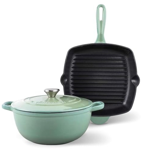 Set de grill y cacerola Cast Iron de hierro fundido verde turquesa, aptos para horno y todo tipo de cocinas