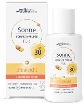 medipharma cosmetics Sonnenfluid LSF 30 – Ultraleichtes Sonnenschutz Fluid mit Oil Control Effekt – Hoher UVA/UVB Schutz, Glycerin & Vitamin E – Unsichtbares Finish, zieht schnell ein & fettet nicht