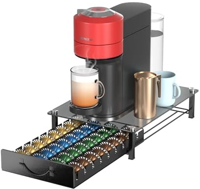 HFHOME Porta cialde in metallo per 36 capsule Nespresso Vertuo e 36 cialde Dolce Gusto, cassetto organizer per capsule Nespresso Vertuoline, supporto per macchina da caffè