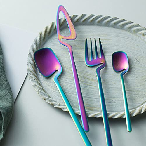 Cena Juego de cubiertos dorados de acero inoxidable para 6 cubiertos Cuchillo para carne Tenedores Cuchara Café Postre Juego de 24 piezas Personalidad Espejo creativo Pulido Apto para lavavajilla