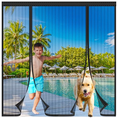 Zanzariera Magnetica,Tenda Zanzariera Porta con Totalmente,Zanzariera Magnetica per Porta,Doppia Apertura Laterale Tenda Zanzariere Magnetiche per Porte Finestre Scorrevole Balcone,Nero,220x220cm