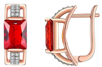 Creolen Kupfer, Ohrringe Creolen Rot Edler Hohlkreis mit Rechteckigem Zirkonia Rot Ohrringe Damen 17.8 mm