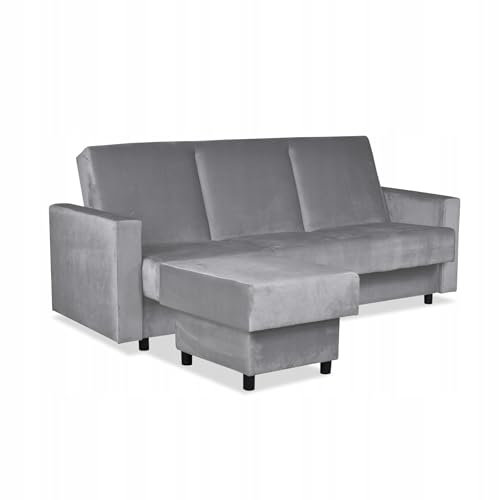 Family Meble Ecksofa, Modell Alicja, mit Schlaffunktion, Freistehendes, Ausklappbares, Behälter für Bettwäsche, Strapazierfähiges Material, Schmutzabweisend, für Wohnzimmer, Schlafzimmer, Monolith 85
