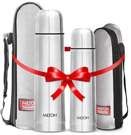 Milton Combo Vacuum Flask for Hot Drink (25 oz & 16 oz), Stainless Steel Double Walled Insulated Water Bottle for 24 Hour Hot and Cold Drinks with Cover, Thermosteel Flip Lid 750 and 500 ml