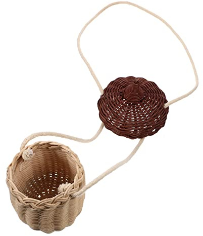 CATIEBYE Eichel Korbtasche Geflochten Aus Rattan Mini Aufbewahrungstasche Für Junge Mädchen Mit Verschiebbarem Deckel Klare Textur Handwerkskunst