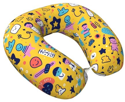 Mexpekil Travel Pillow Cute Graffiti Cartoon Drawing Neck Pillow for Travel Airplane Car Office Neck Support Memory Foam Pillow