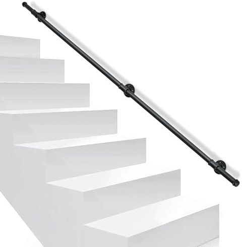 Daromigo Handlauf Treppe, Geländer Treppengeländer Innen & Außen, Handlauf Schwarz, Wandhandlauf Inklusive Montagematerial, Treppe Wandhalter Haltegriff Stange, für Treppen, Brüstung, Balkon (200 cm)
