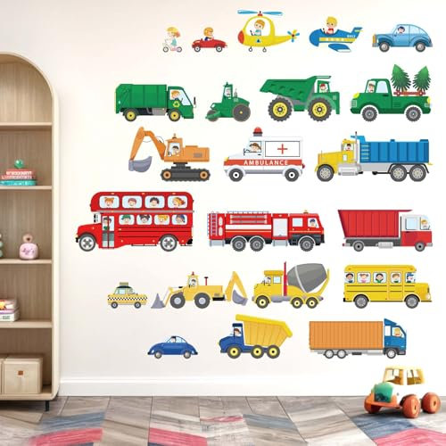 Automobil Wandaufkleber für Kinder Jungen Wandtattoo: Traktor Baufahrzeug LKW Abziehen und kleben Wandabziehbilder - Wandsticker Kind Produkte Alter 1-12 Jahre