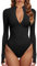 GJY Bodys Für Damen Ein Stück Zip Front Langarm Oberteile Jumpsuits,Schwarz