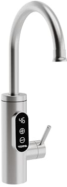 TORVA Instant Hot Water Tap, Stainless Steel Electric Hot Water Faucet, 360° Rotatable Fast Heating Tap with Digital Display, Stainless Steel