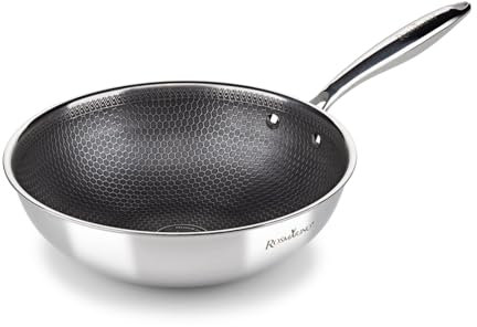ROSMARINO HexaPro 3.0 28 cm Edelstahl-Wok - Hochwertige Antihaftbeschichtung, backofenfest - Ideal für vielseitiges Kochen
