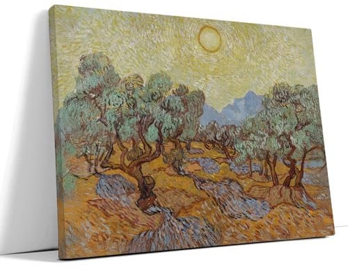 AKINDA Art Gallery - Quadro con Cornice 80 x 60 cm - Ulivi - Van Gogh - Post Impressionismo - Arredo Bar - Ulivi - Idea Regalo per Arredo Casa