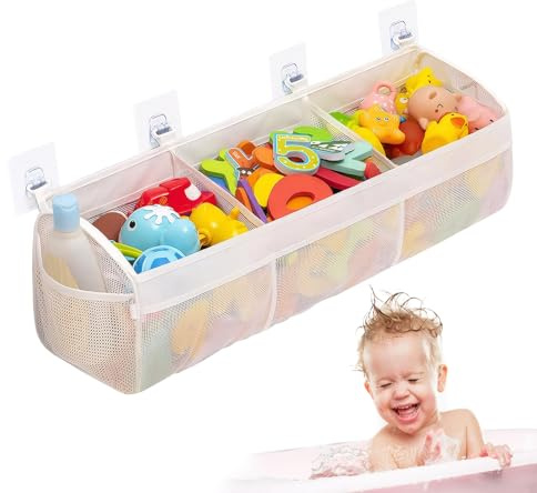 UICCVOKK Badewannenspielzeug Aufbewahrung, Badespielzeug Aufbewahrung,Badewannenspielzeug Mesh Tasche mit 3 Fächern für Badewanne, Sortierung von Spielzeug Geeignet für bäder Spielzeug