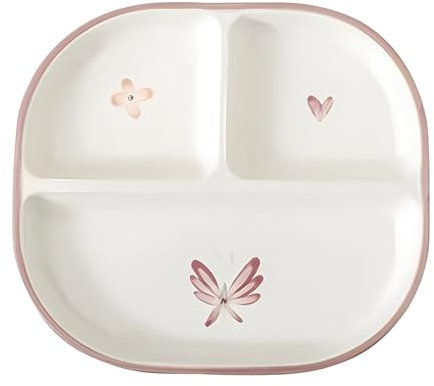 CompadreBol Rechteckige Teller mit Unterteilungen 24,80 cm x 22,40 cm, Keramikteller mit 3 Fächern, elegante Teller mit Muster