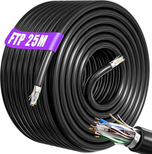 Cavo Ethernet 25 metri Schermato, Alta Velocità Cavo di Rete LAN 25 metri Cat 6 AWG23 Gigabit Per Esterni Interni Impermeabile, FTP Anti-Interferenza RJ45 25m Cavo Internet per PS4/5 Xbox Switch Modem