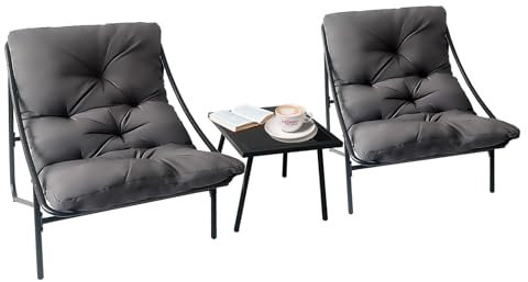 BalkonmöBel Set 3 Teilig, Gartenmöbel Set, Balkonmöbel Kleiner Balkon, Balcony Furniture mit Glastisch & Stahlgestell, Balkon Set 2 Personen, Garden Furniture Sets für Hof, Terrasse, Innen (Grau)