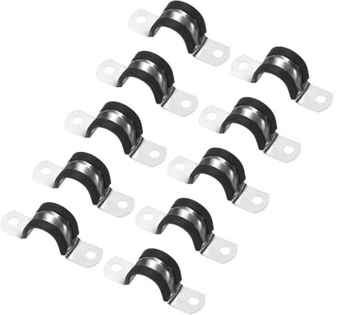 M METERXITY 10-Pack Cable Clamps, 7/8 Inch/ 22 mm 304 Stainless Steel Rubber Cushioned Insulated Cable Clamp U Shape Metal Holder for Tube/Wire/Pipe/Loop Installation