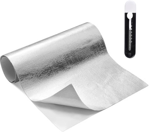 Película Aislante Térmica con Adhesivo Trasero,Lámina Aislante Fibra de Vidrio Aluminizada,Autoadhesiva Fibra de Vidrio Aluminizada,Para Aislamiento de Tuberías, Conductos, Paredes y Techos 60x200cm