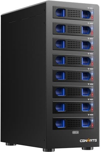 CENMATE Case Hard Disk 8 Bay RAID con Ventola per 2,5/3,5 SATA HDD/SSD con Cavo USB A/C 3.0, Case Dischi Rigidi 3,5 supporta 160 TB, 7 modalità RAID, max 5 Gbit/s