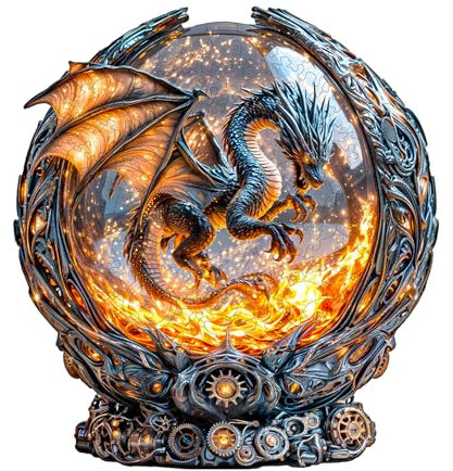 KaayeeWood Holzpuzzle Erwachsene,Magischer Ball Feuerdrache Holzpuzzle,Einzigartige Wooden Puzzle Mit Geschenkbox,Geschenke für Kinder und Erwachsene(180 Stück,29 * 26.6cm)