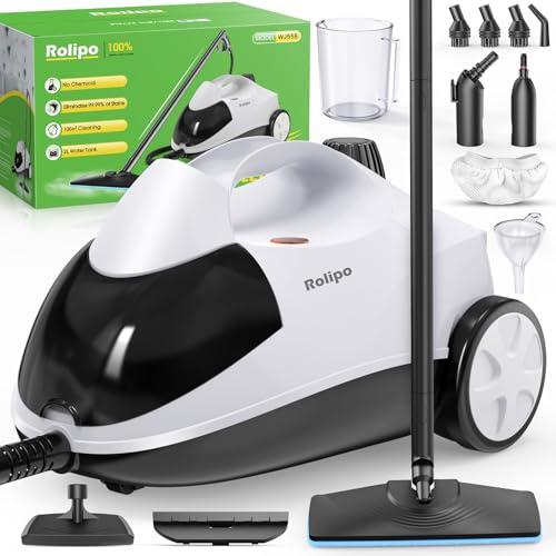 Rolipo Dampfreiniger, Dampfdruck: 4 Bar, Leistung: 2000 W mit Bodenreinigungsset, Düsen und Rundbürste von Böden, Sofas, Polstermöbel und Autos