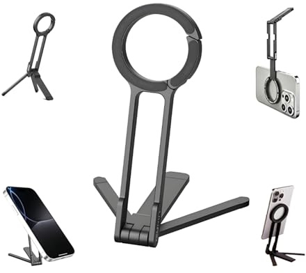 3 in 1 Magnetic Tripod Stand Foldable for iPhone with Mag Safe, Mini Aluminum Tripod for Mobile Phone, Compatible with iPhone 17/16/15/14/13/12 Plus Pro MAX, Black