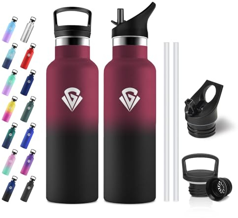 JAPORIA Botella Agua Acero Inoxidable 500ml, Botella Termica con Pajita, Fácil de Limpiar, Aislamiento al Vacío, Cantimplora Termica para Escuela, Gimnasio