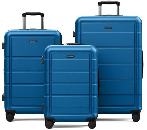 SHOWKOO Luggage Sets 3 Piece Hardside PC+ABS Suitcase, Caribbean Blue | Hard Shell PC+ABS Expandable Lightweight Durable Trolley Travel Suitcase with Spinner Wheels TSA Lock, 20 24 28