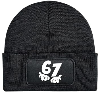 NIMAMA Kinder Beanie Mütze mit 67 Aufdruck - Wintermütze Lustiger Spruch Meme - Strickmütze mit Fun-Print als Geschenk für Jungen & Mädchen