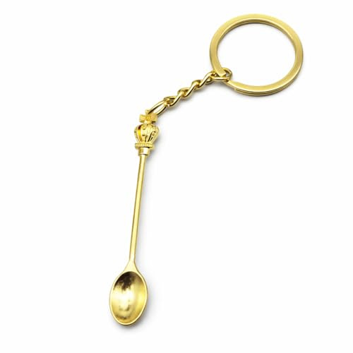 VEOWOO Spoon Keyring – Tableware Keychain Bag Charms for Women with Mini Spoons Charm and Bright Gold Finish, Funny Key Rings Gifts for Foodies, Teenagers, Friends, Family, Girls and Boys