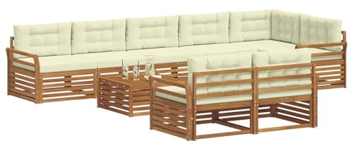 vidaXL Outdoor-Sofagarnitur mit Kissen 9 pcs Natur und Creme, Garten, modernes Sofa für draußen, schicke Lounge-Möbel, haltbar und bequem für Deine Terrasse