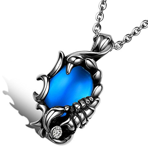 Cupimatch Herren Männer Halskette, Edelstahl Gotik Drachen Kopf Punk Rock Biker Anhänger, Silber blau (Blau)