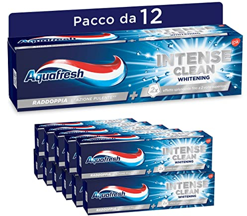 Aquafresh Intense Clean Whitening, Zahnaufhellung, Tiefenreinigung der Zähne, 12er Pack (12 x 75 ml)