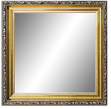50 x 50 cm, Spiegel mit Rahmen, Badezimmerspiegel Antik, Alte Spiegel, Handgefertigte, Stabiler Rückwand, Rahmenleiste: 60 mm breit und 45 mm hoch, Rahmen Farbe: Gold