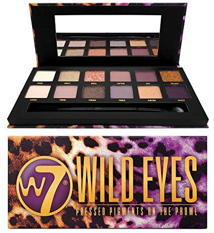 W7 | Wild Eyes Pressed Pigment Paletta Ombretti Compatti | Toni: Matte Cremosi, Shimmer Brillanti & Glitter | Colori: Toni Delicati Viola, Nude, Rosa E D'orati | Trucco Vegano, Oro, Vanilla