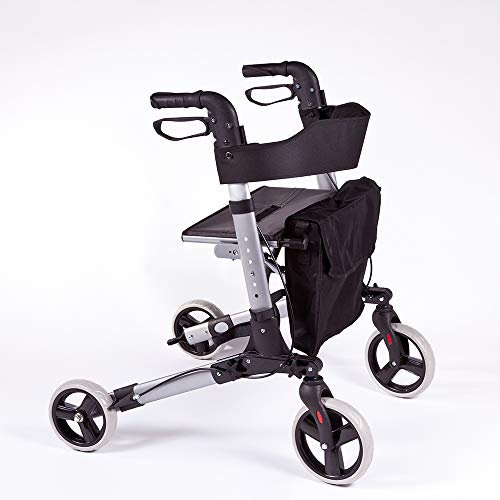 Rollator aus Aluminium, zusammenklappbar, für Senioren mit 4 Rädern, Sitz und Bremsen