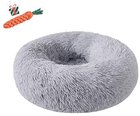 Chickwin Chickw1 Hundebett rund Hundekissen Plüsch weichem Hundesofa rutschfest Base Katzenbett Donut Größe und Farbe wählbar (hellgrau,60CM)