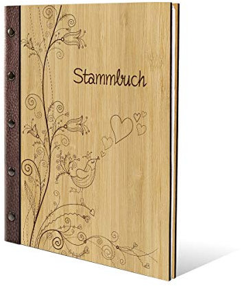 Familien Stammbuch Bambus mit Lederrücken inkl. Extras DIN A4 hoch 240x310mm - Liebesbaum