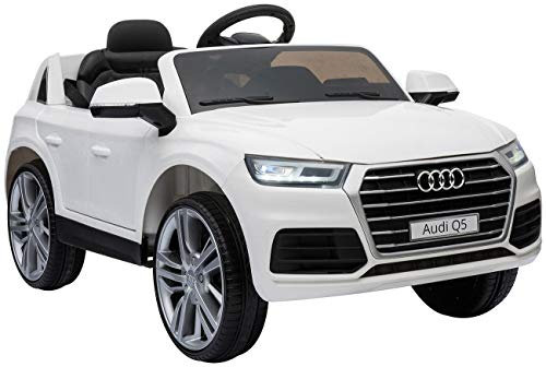 Playtastic Elektroauto: Kinderauto Audi Q5, bis 7 km/h, Fernsteuerung, MP3, weiß (Kinderauto ferngesteuert, Auto Kinder, Ferngesteuertes Spielzeug)